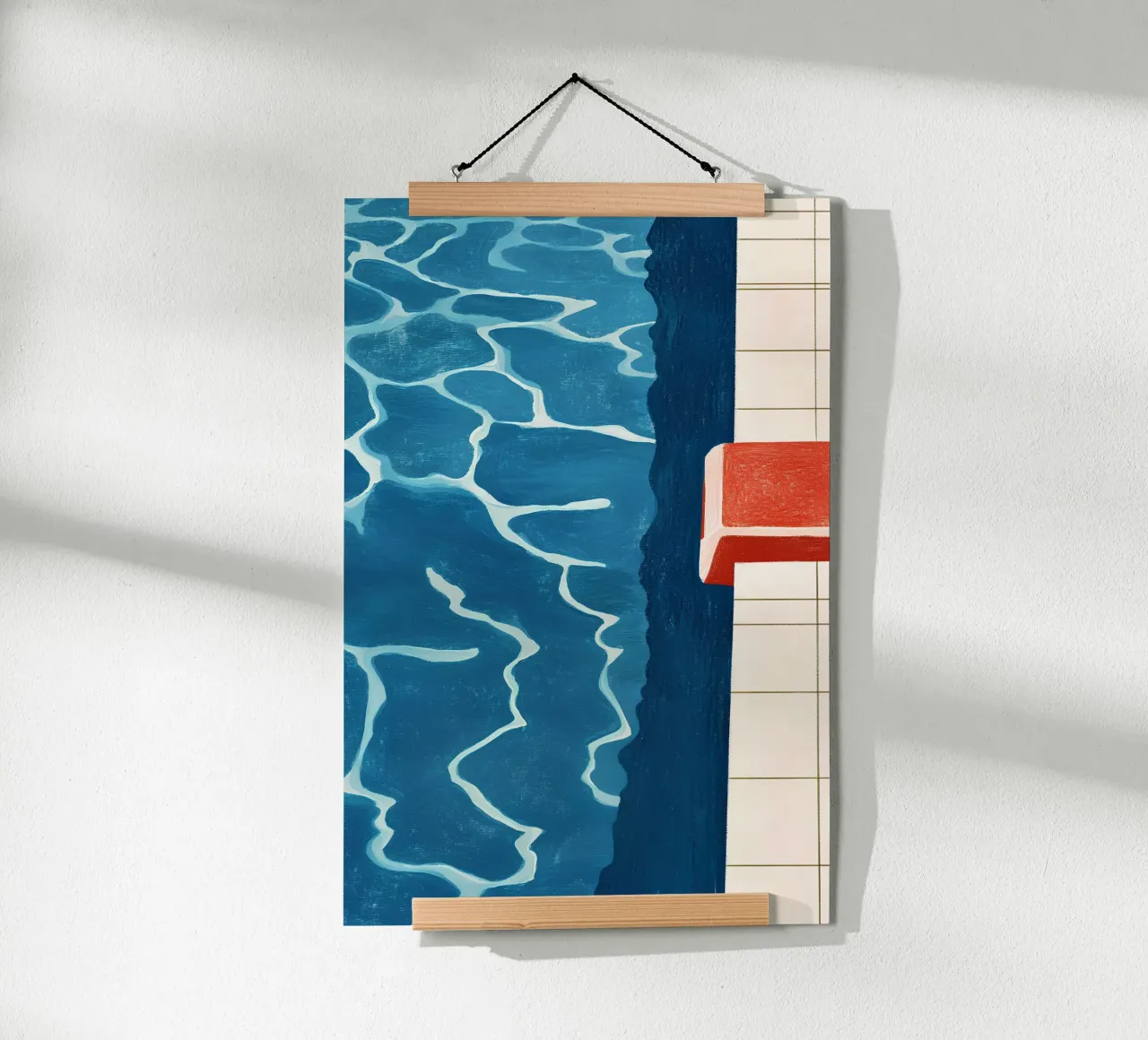 Pool edge poster with wooden frame by Curious Canvas