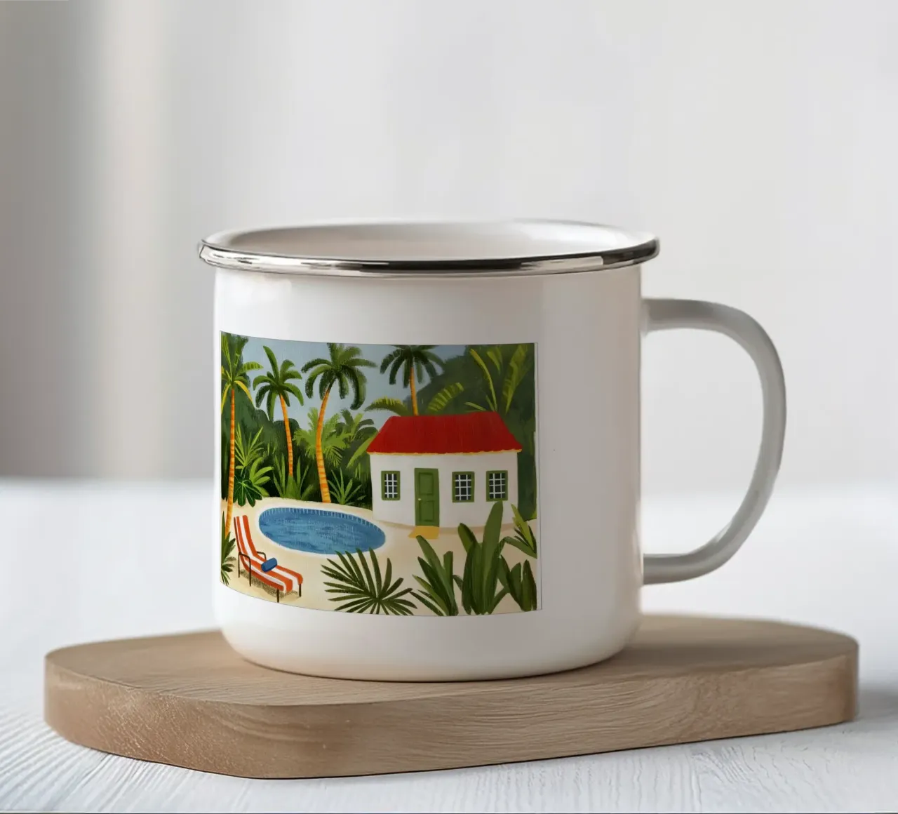 Bungalow con piscina tazza in smalto da Curious Canvas