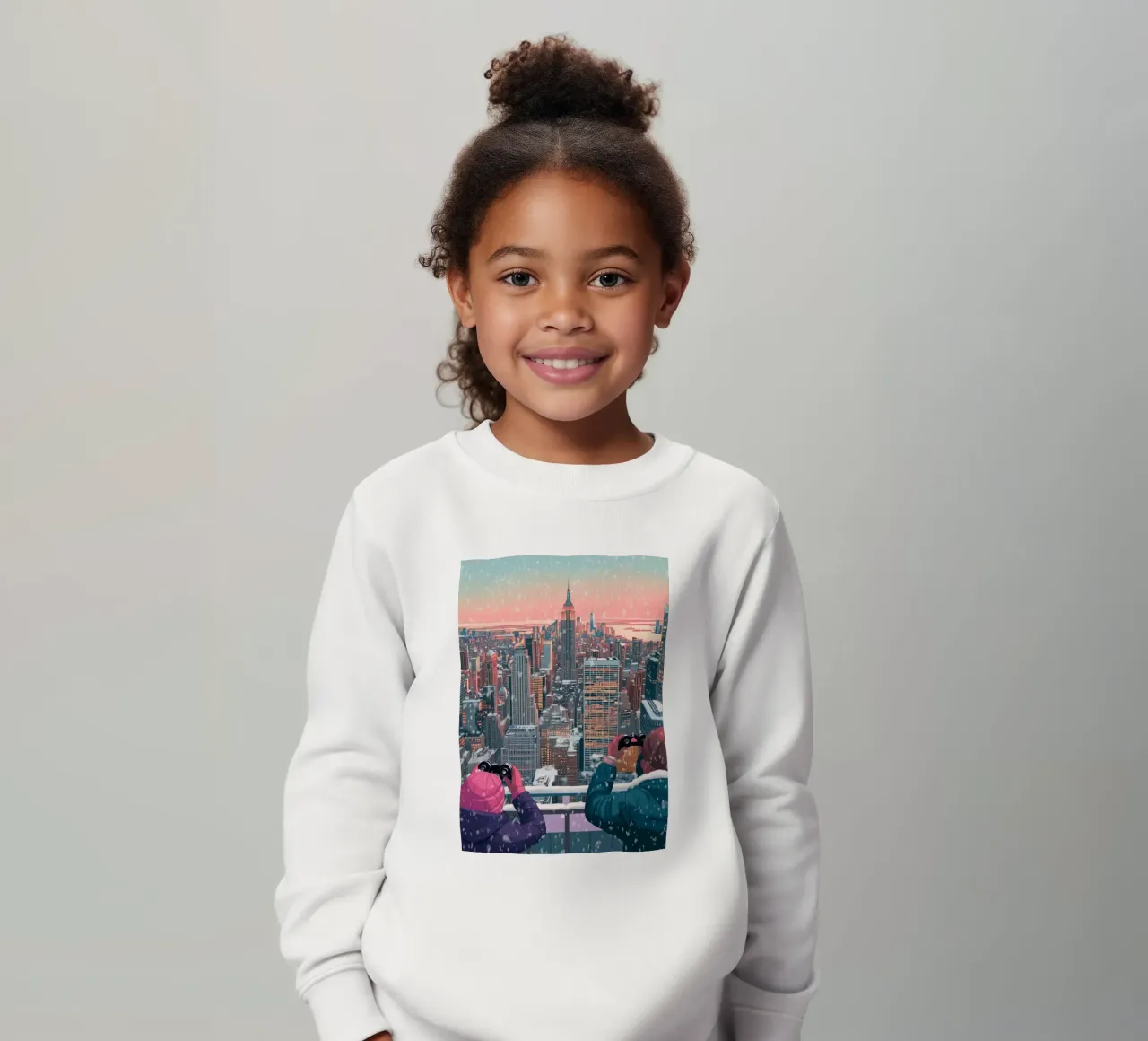 Winteruitzicht NYC: Empire State Building, esthetische kunstdruk kinder sweatshirt van ClubArt