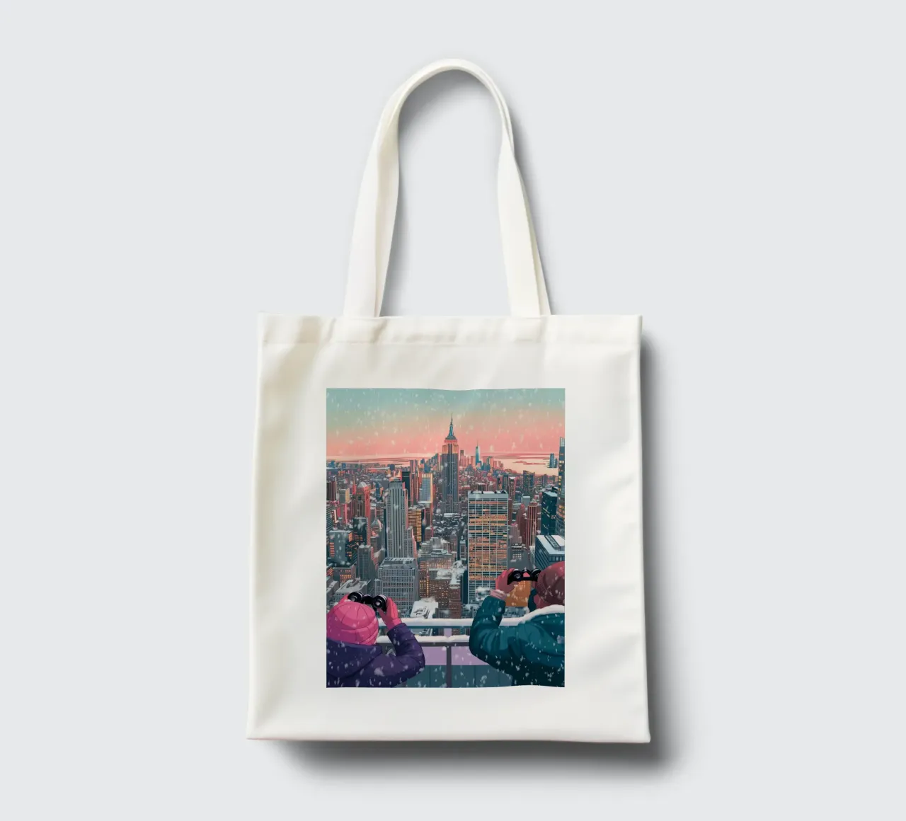 NYC Winter View: Empire State Building, Aesthetic Art Print tote bag by ClubArt