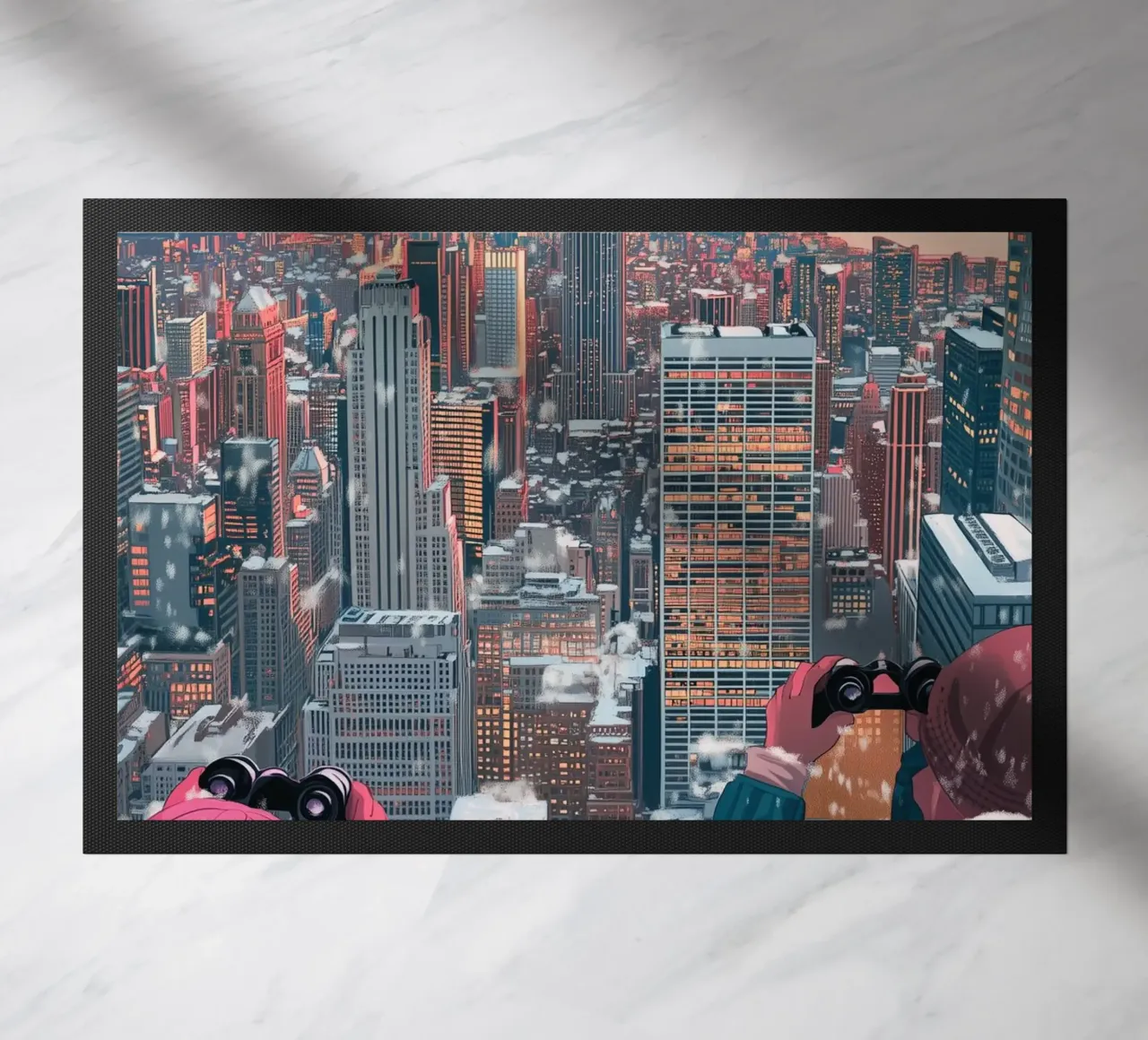 NYC Winter View: Empire State Building, Aesthetic Art Print doormat by ClubArt