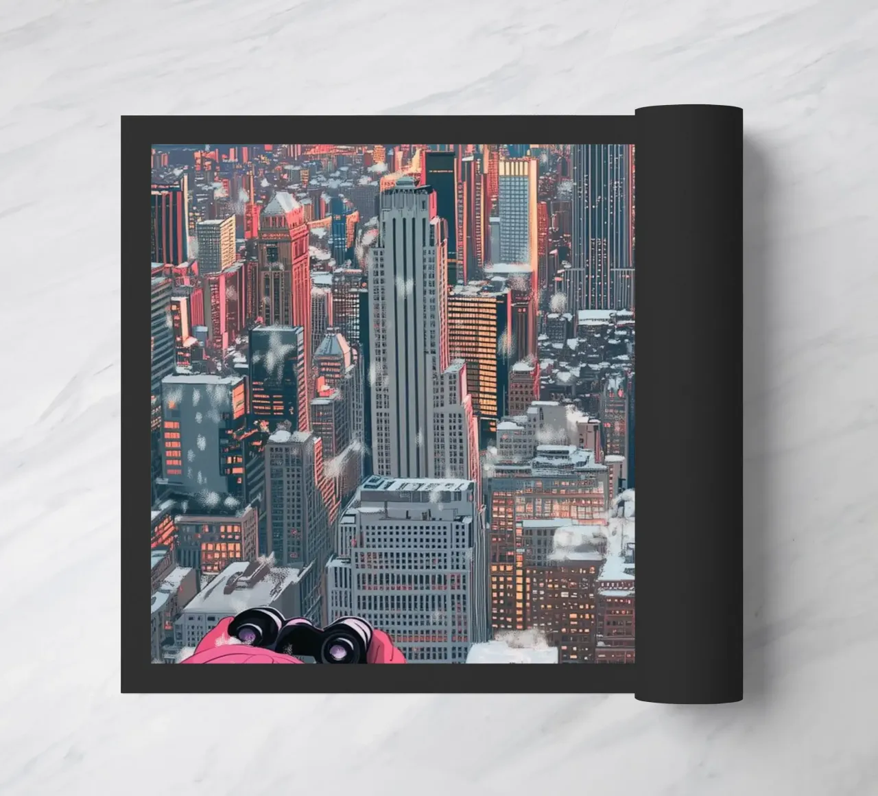 NYC Winter View: Empire State Building, Aesthetic Art Print doormat by ClubArt