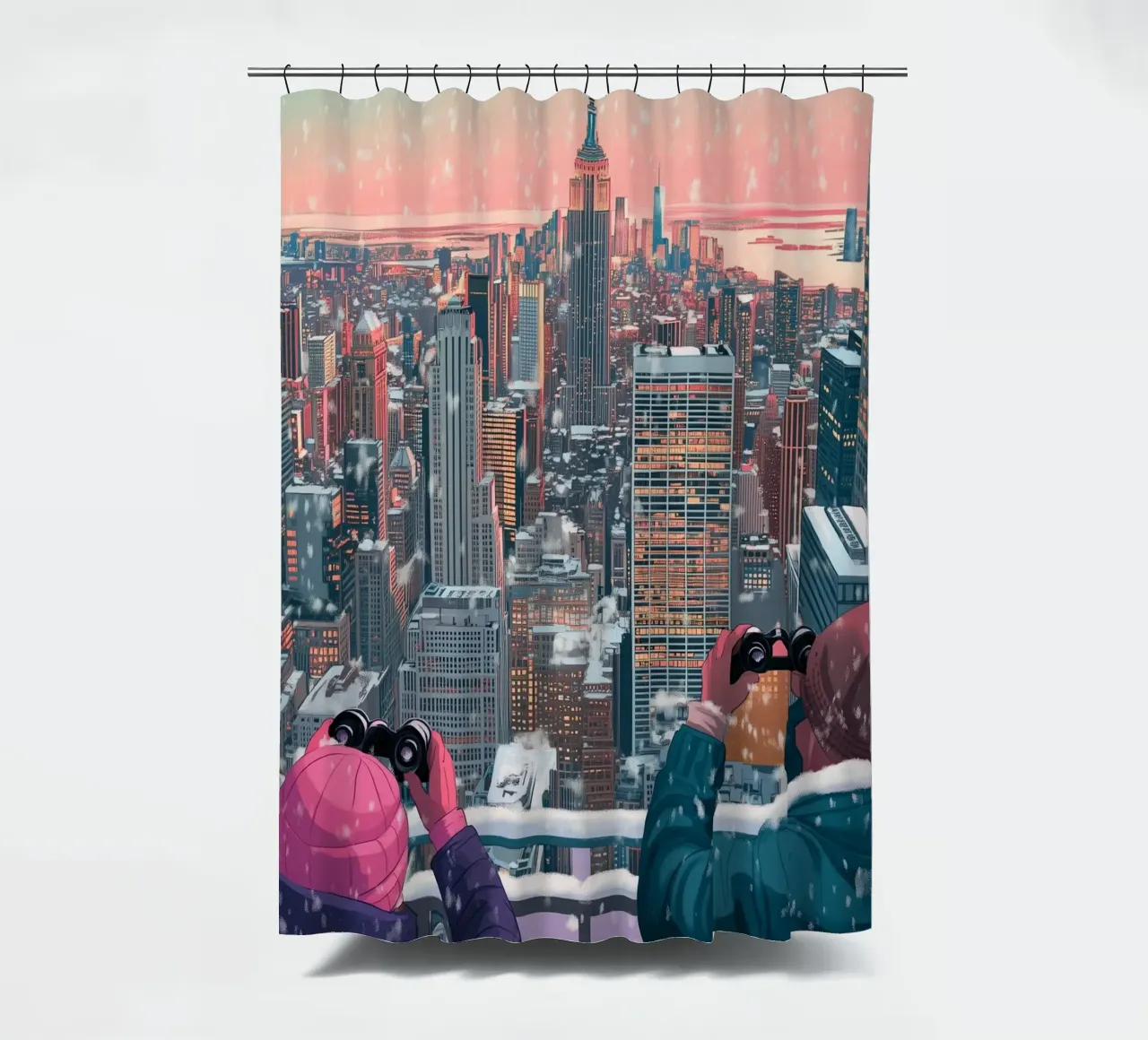 NYC Winter View: Empire State Building, Aesthetic Art Print shower curtain by ClubArt