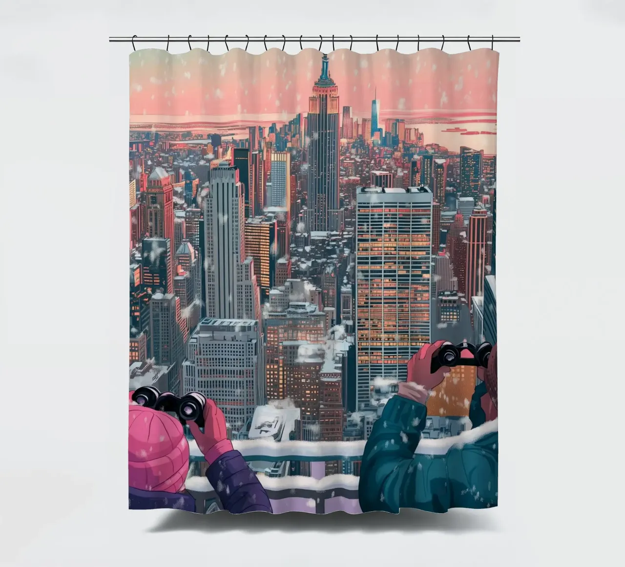 NYC Winter View: Empire State Building, Aesthetic Art Print shower curtain by ClubArt