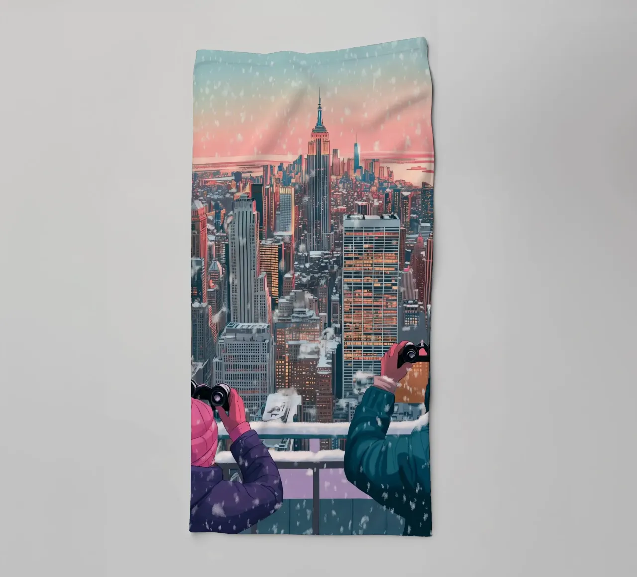 NYC Winter View: Empire State Building, Aesthetic Art Print towel by ClubArt
