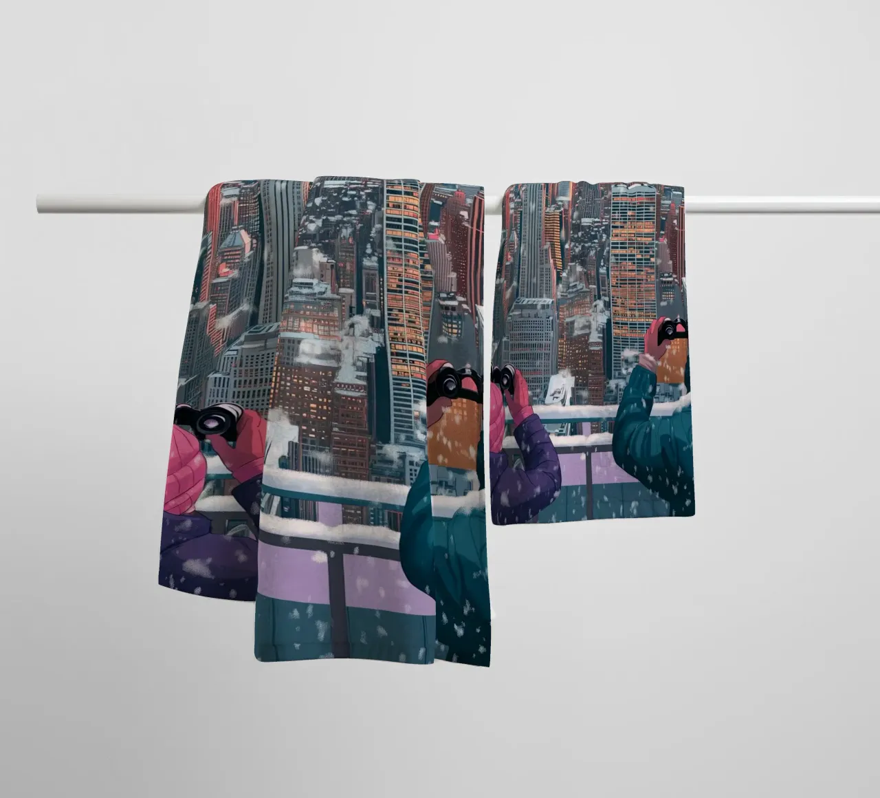 NYC Winter View: Empire State Building, Aesthetic Art Print towel by ClubArt