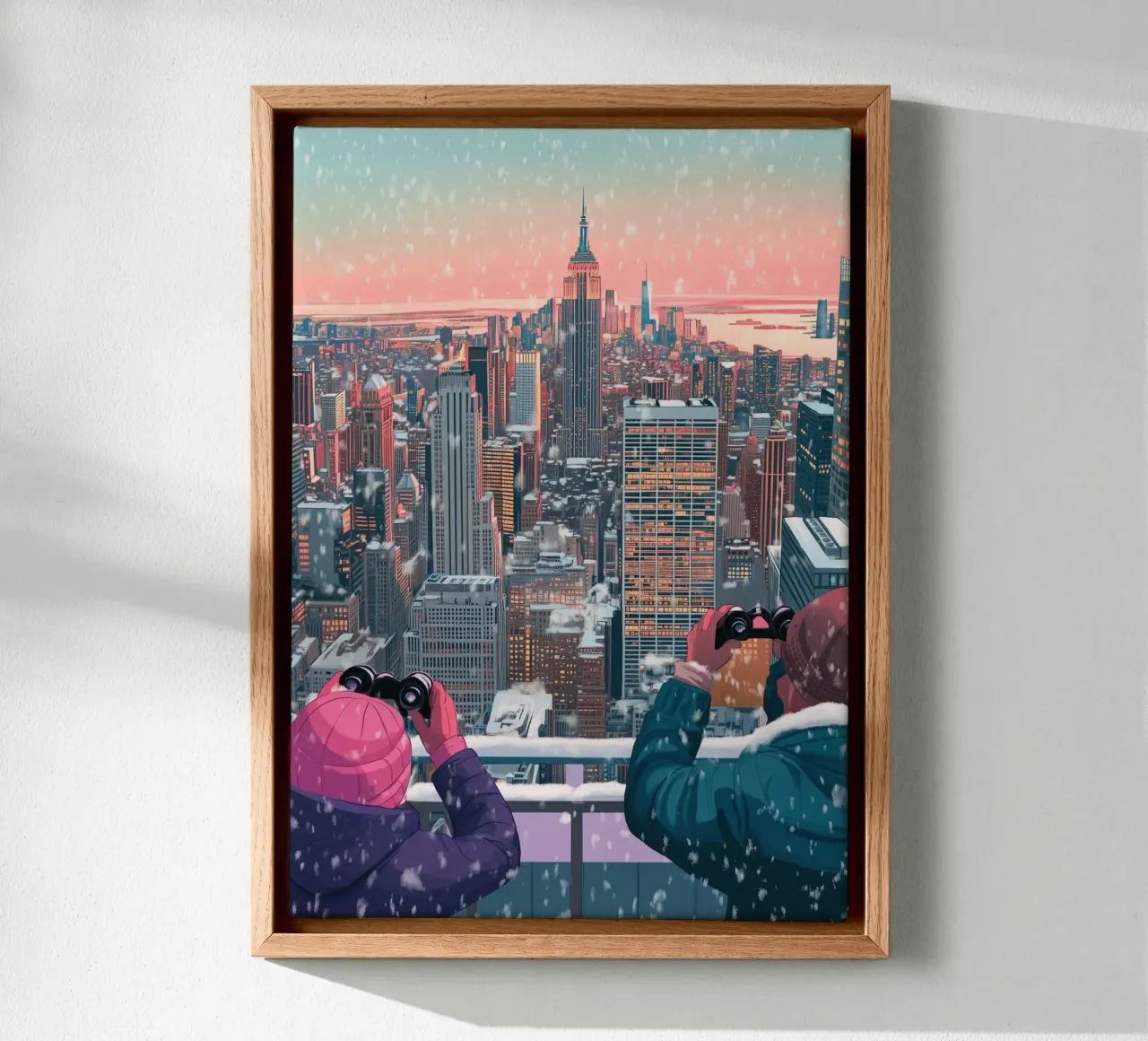 NYC Winter View: Empire State Building, Aesthetic Art Print canvas with Floater frame by ClubArt