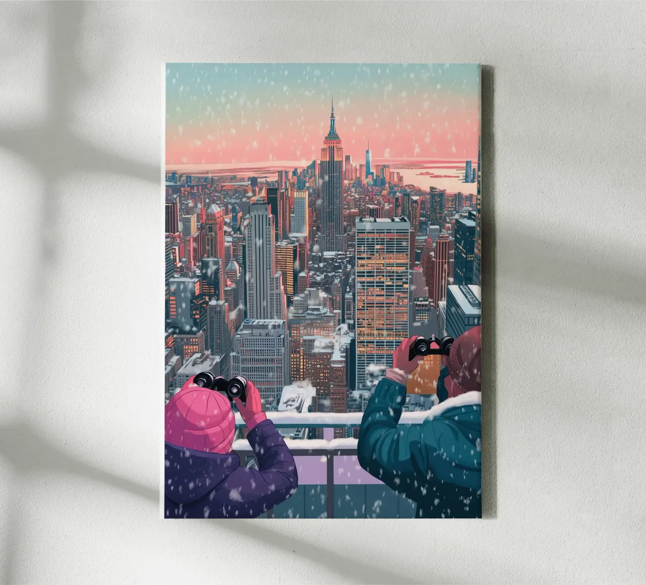 NYC Winter View: Empire State Building, Aesthetic Art Print canvas with Floater frame by ClubArt