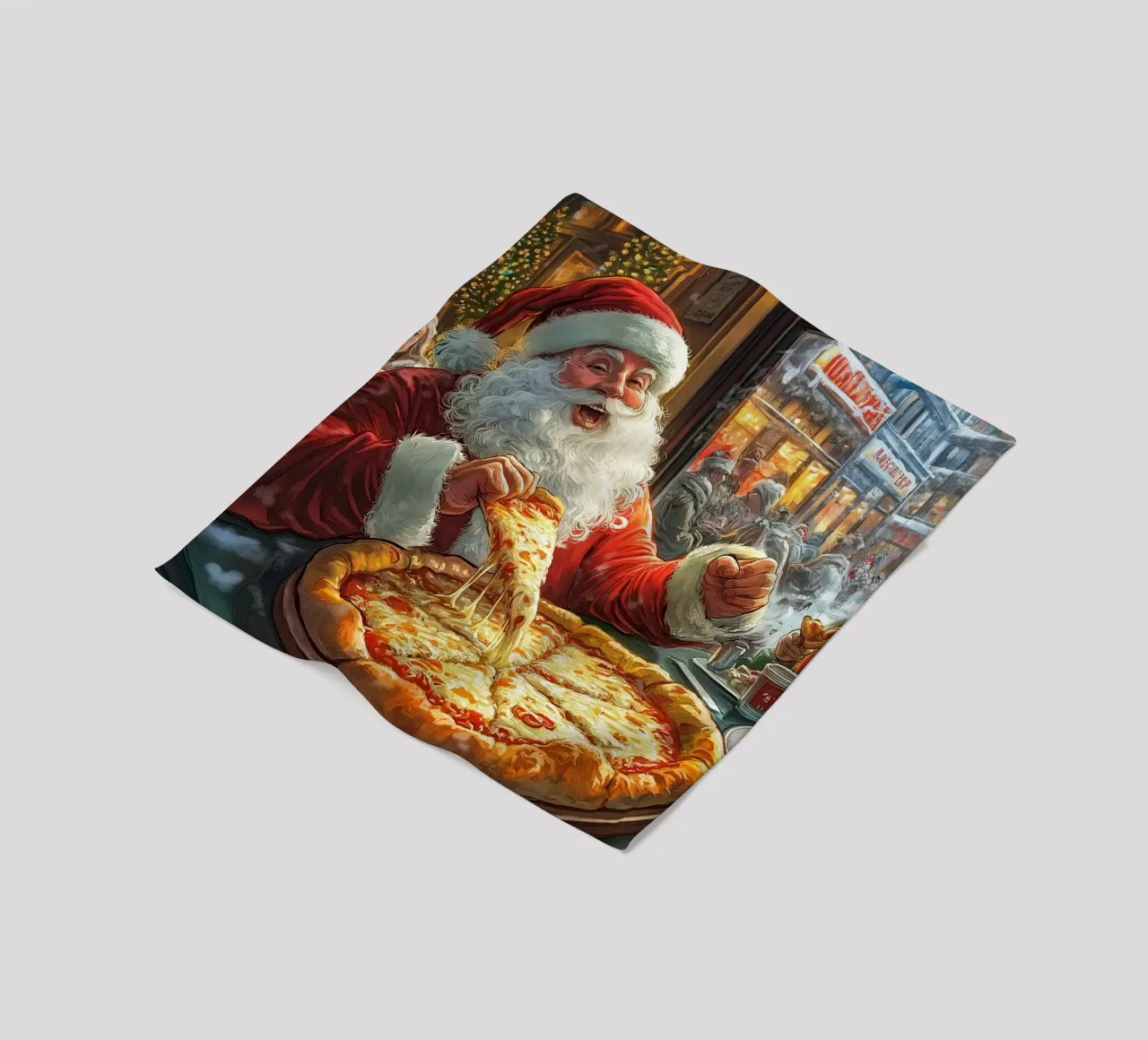Santa Eating Pizza: Christmas Urban Delight Art Print fleece blanket by ClubArt
