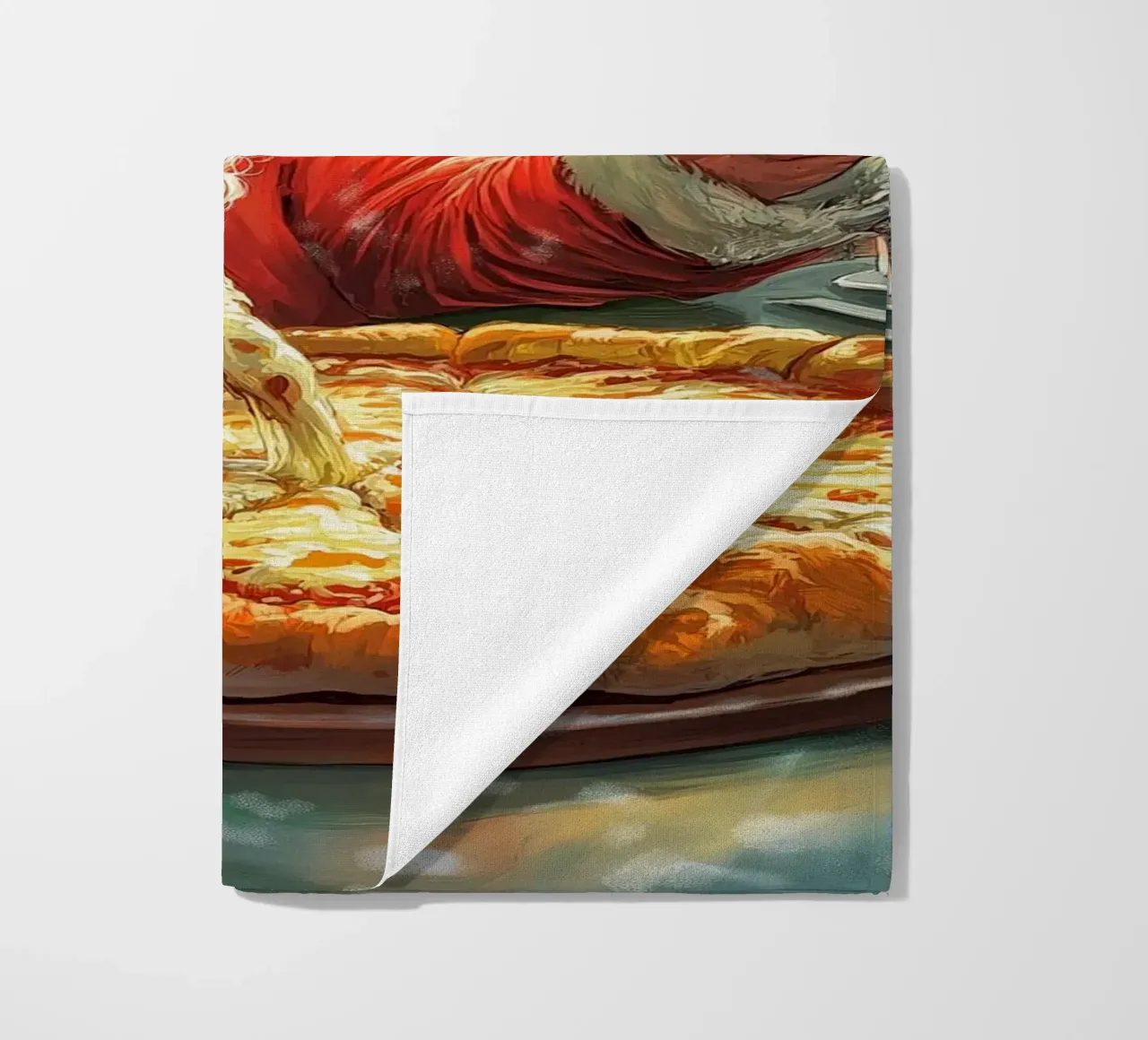Kerstman eet pizza: Kerstmis Stedelijk Genot Kunstdruk strandhanddoek van ClubArt