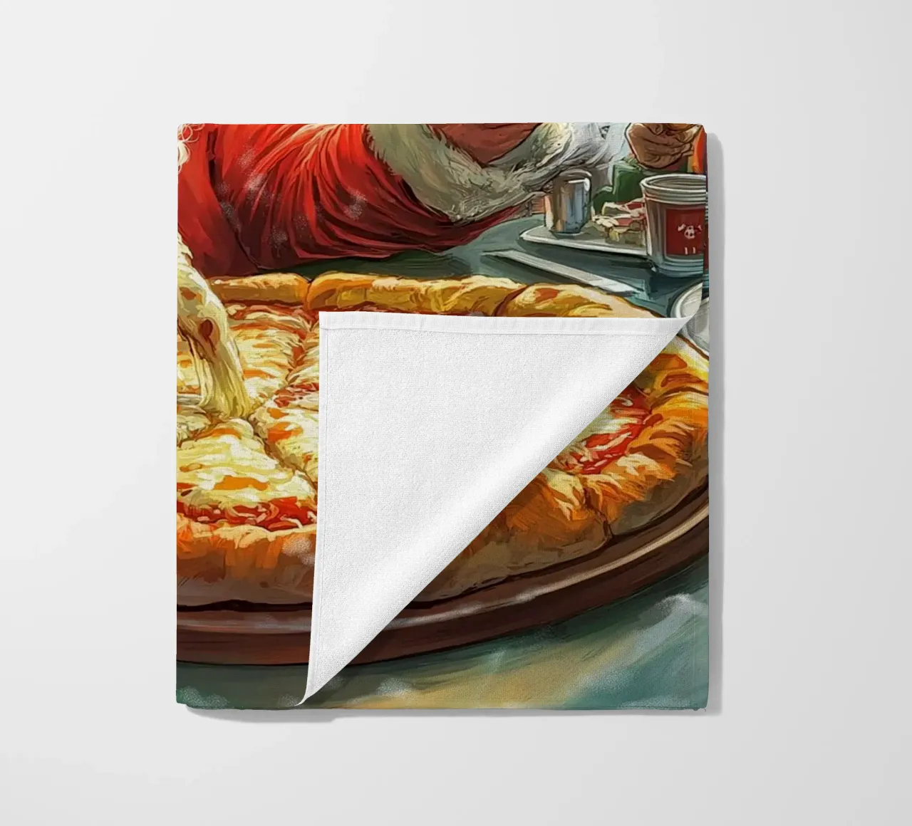 Kerstman eet pizza: Kerstmis Stedelijk Genot Kunstdruk strandhanddoek van ClubArt