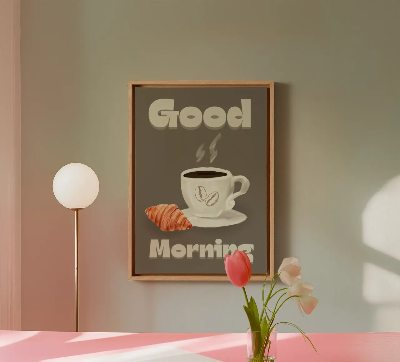 Good Morning Coffee & Croissant Minimalist Art Print canvas with Floater frame by ClubArt