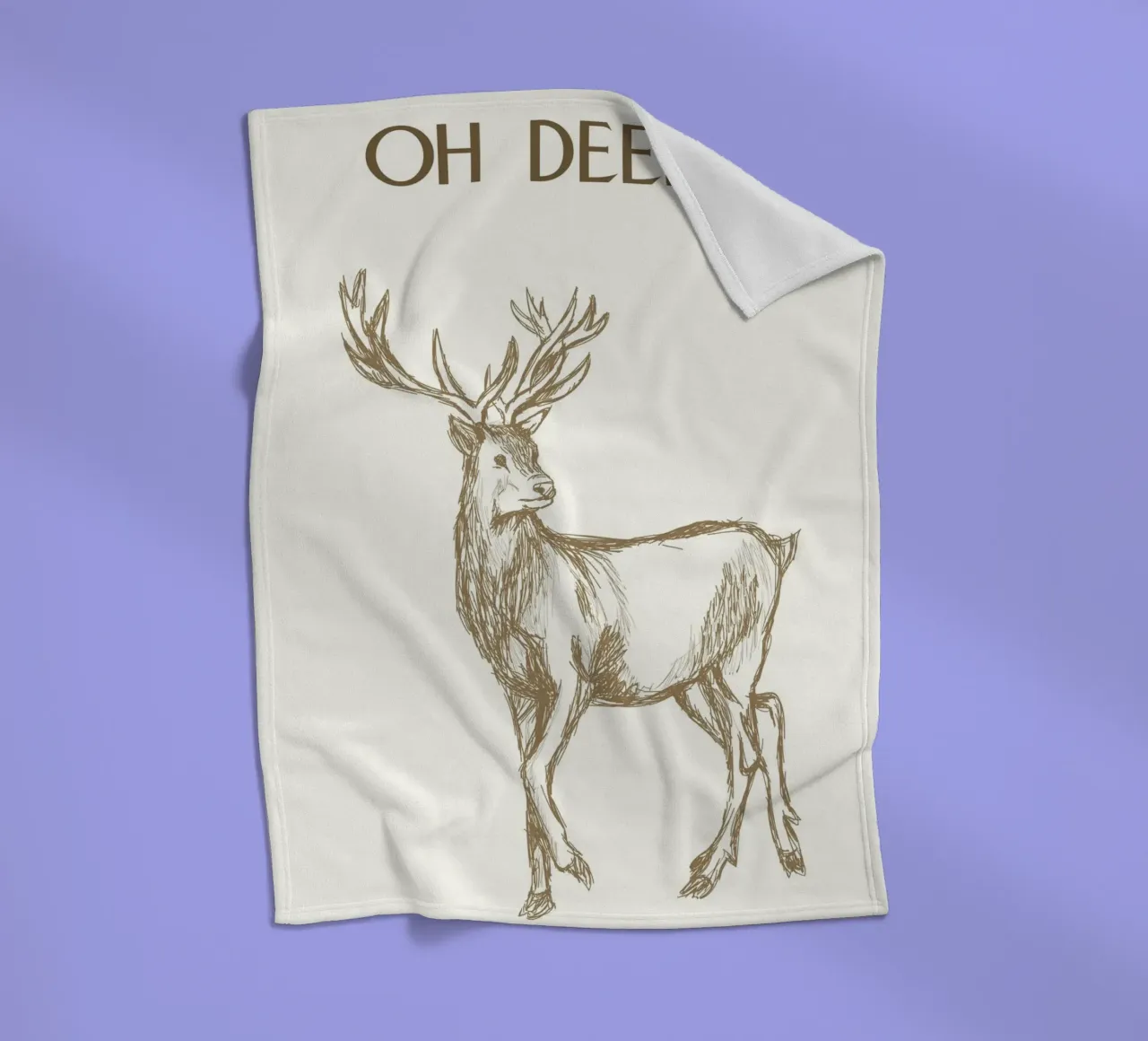 "Oh Deer..." Rustic Reindeer Sketch Art Print fleece blanket by ClubArt