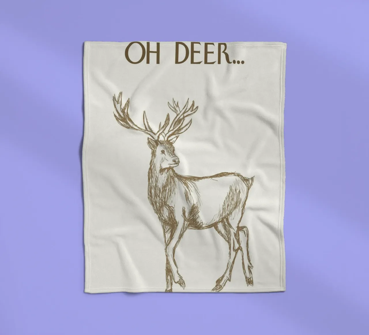 "Oh Deer..." Rustic Reindeer Sketch Art Print fleece blanket by ClubArt