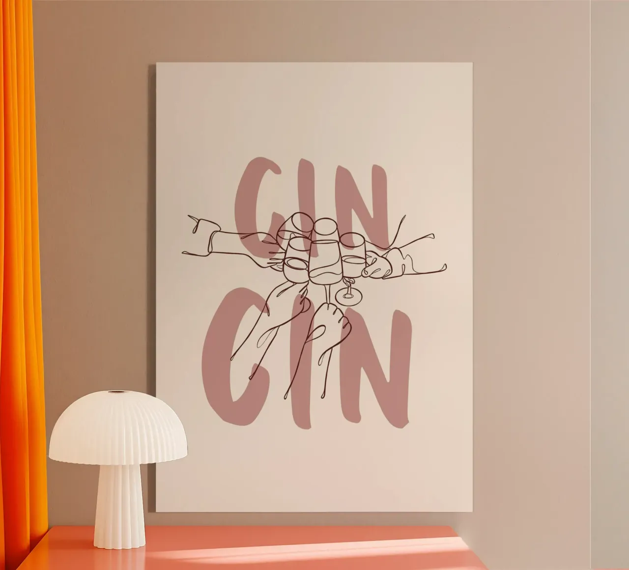 "Gin Gin" Cheers Line Art: Trendy Barkar Muurpr acryl van ClubArt