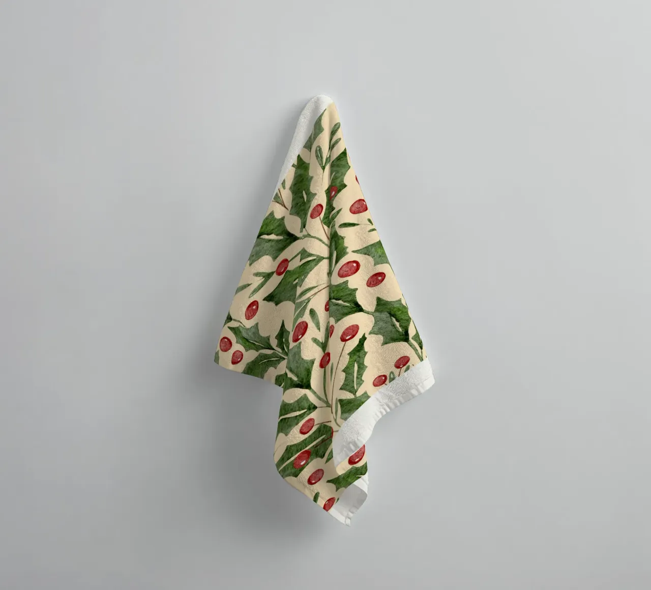 Feestelijk Hulstpatroon: Aquarel Kerst Botanische Print badhanddoek van ClubArt