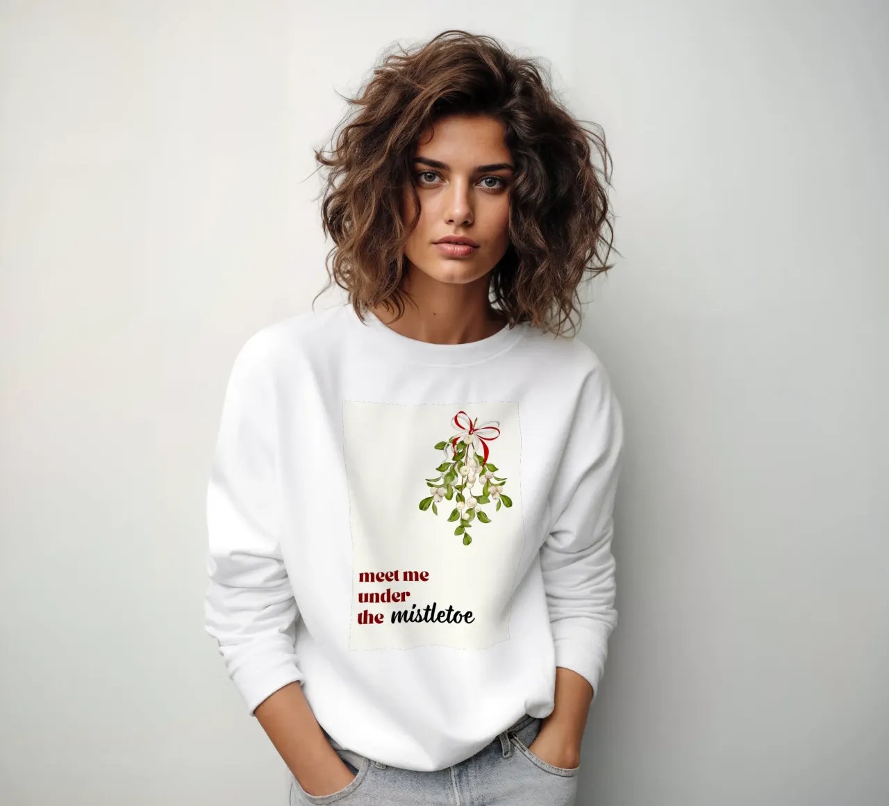 Triff mich unterm Mistelzweig: Romantische Weihnachten Kunstdruck Sweatshirt von ClubArt