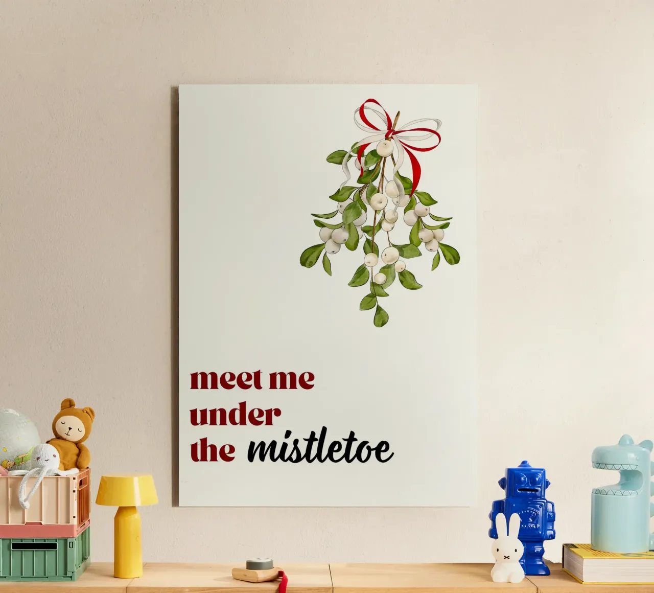 Triff mich unterm Mistelzweig: Romantische Weihnachten Kunstdruck Alu-Dibond von ClubArt