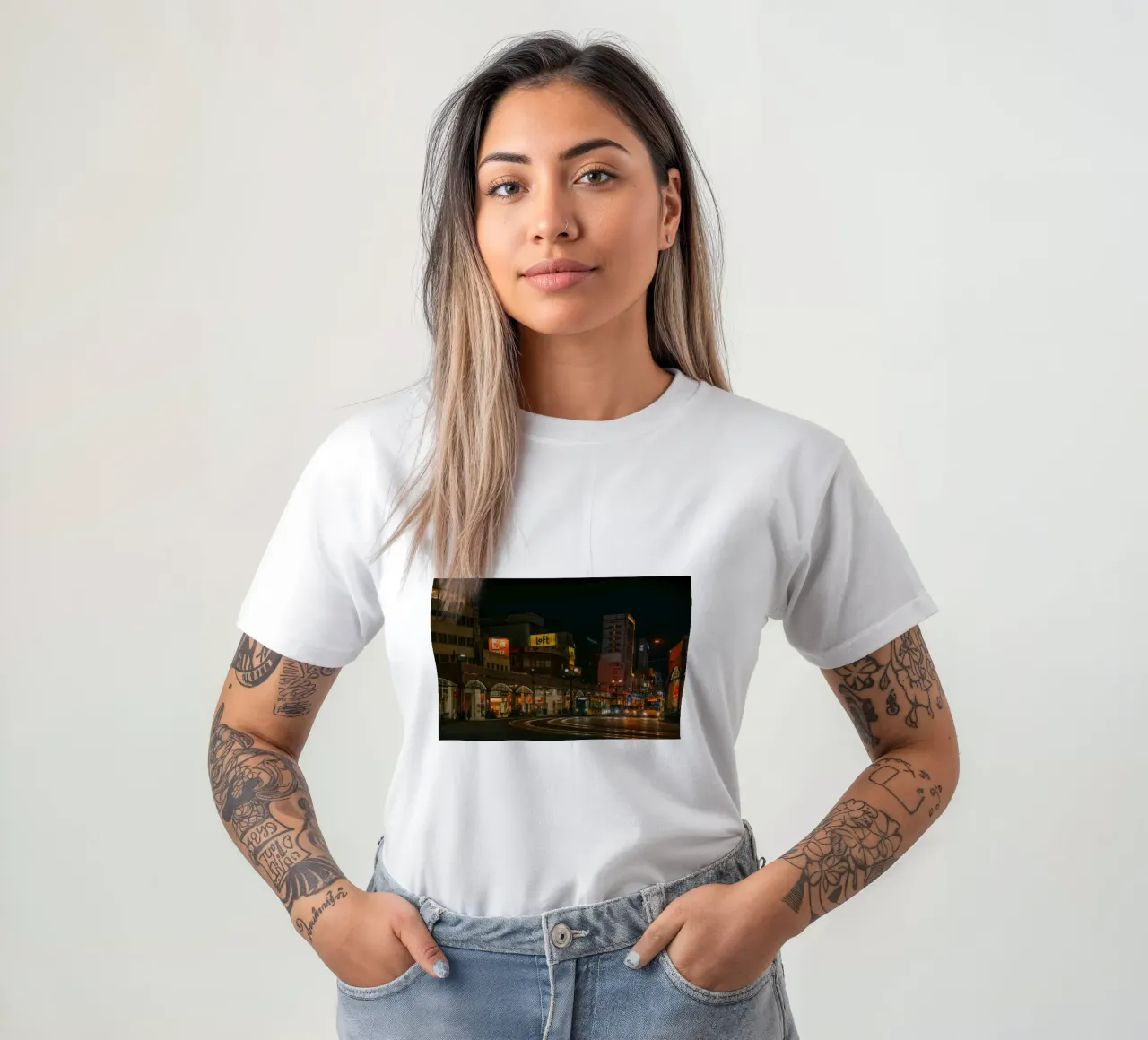 Night Street Scene in Kagoshima, Japan t-shirt by Marcel Bisig