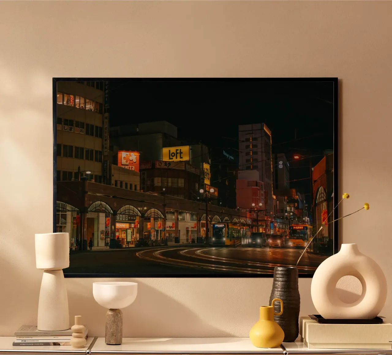 Scena notturna di strada a Kagoshima, Giappone poster da Marcel Bisig