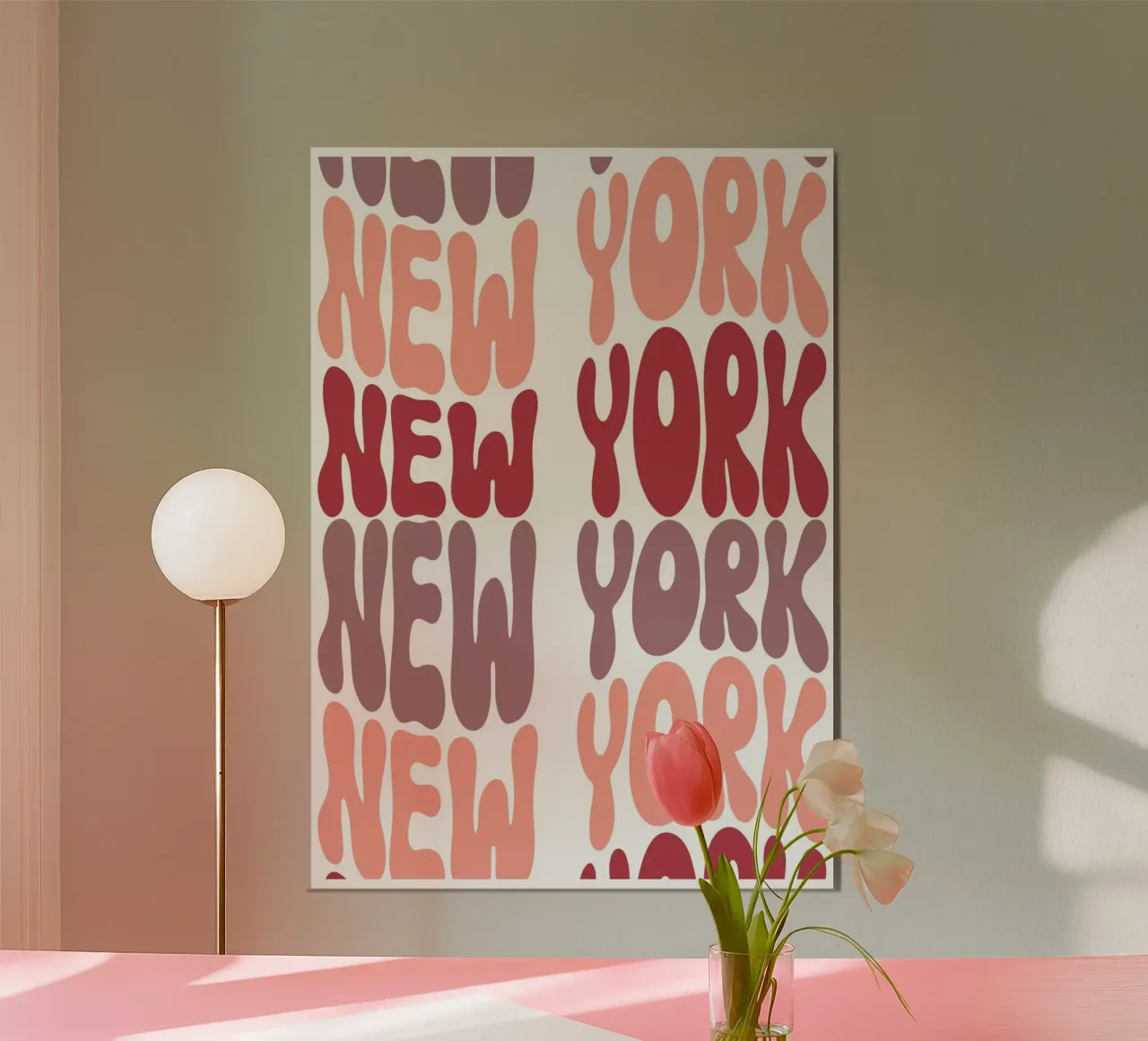 Testo New York Groovy: Arte murale estetica retrò di New York poster con telaio in legno da ClubArt