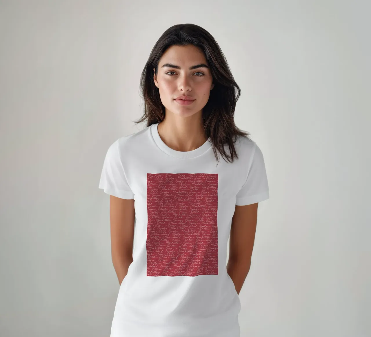 NYC Boroughs Script: Manhattan, Brooklyn Pattern Print t-shirt by ClubArt