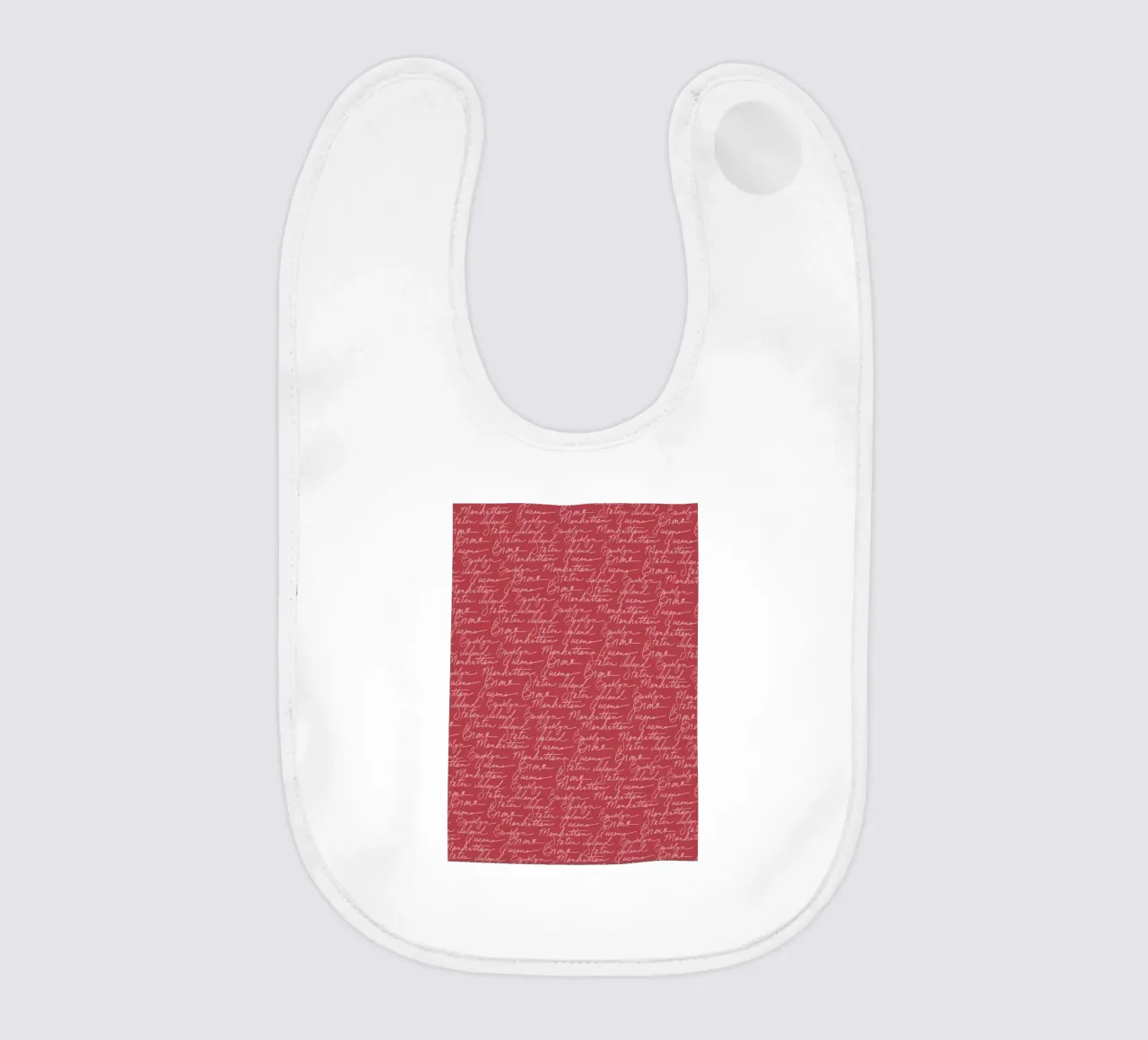 NYC Boroughs Script: Manhattan, Brooklyn Pattern Print baby bib by ClubArt