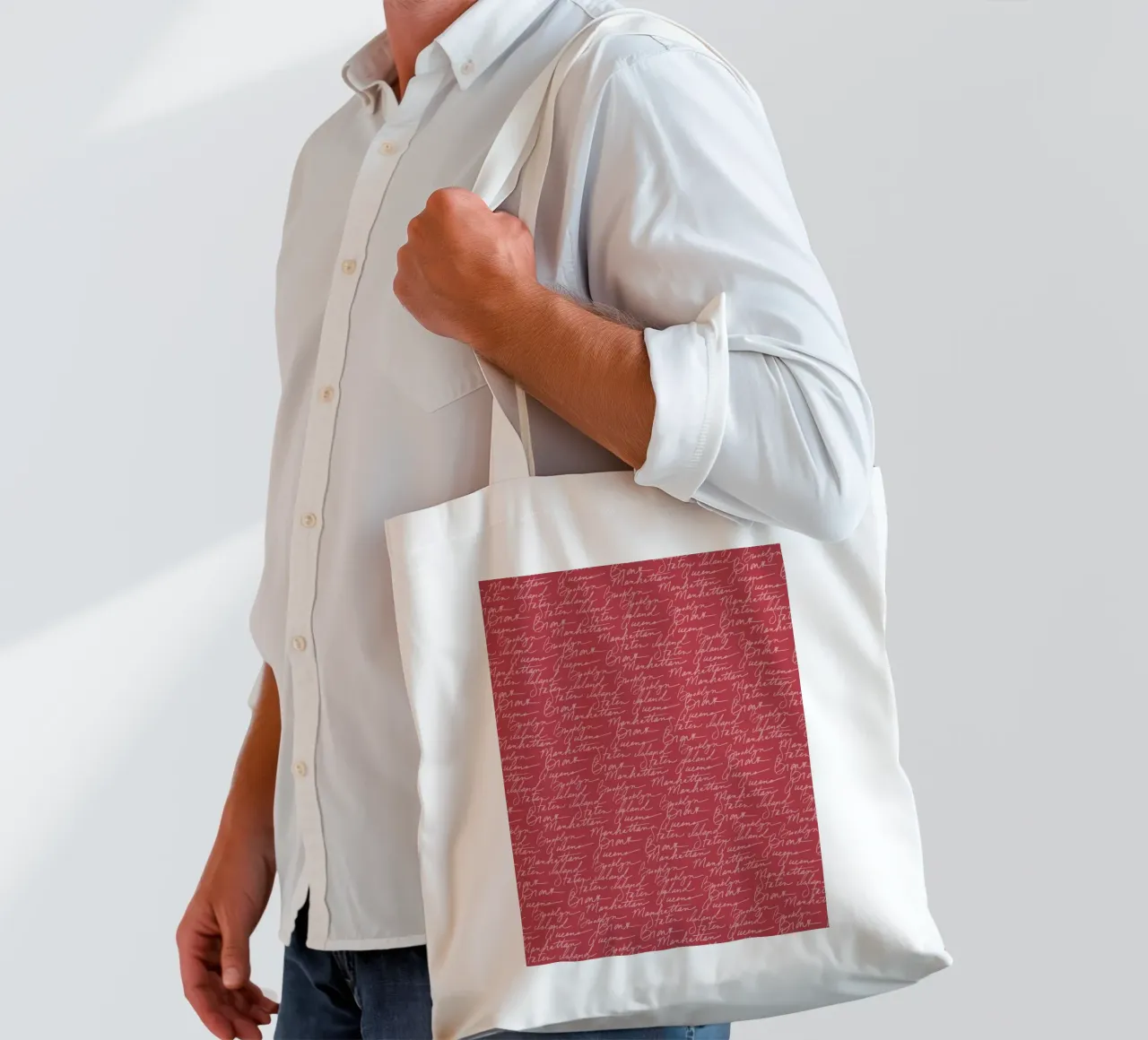 NYC Boroughs Script: Manhattan, Brooklyn Pattern Print tote bag by ClubArt