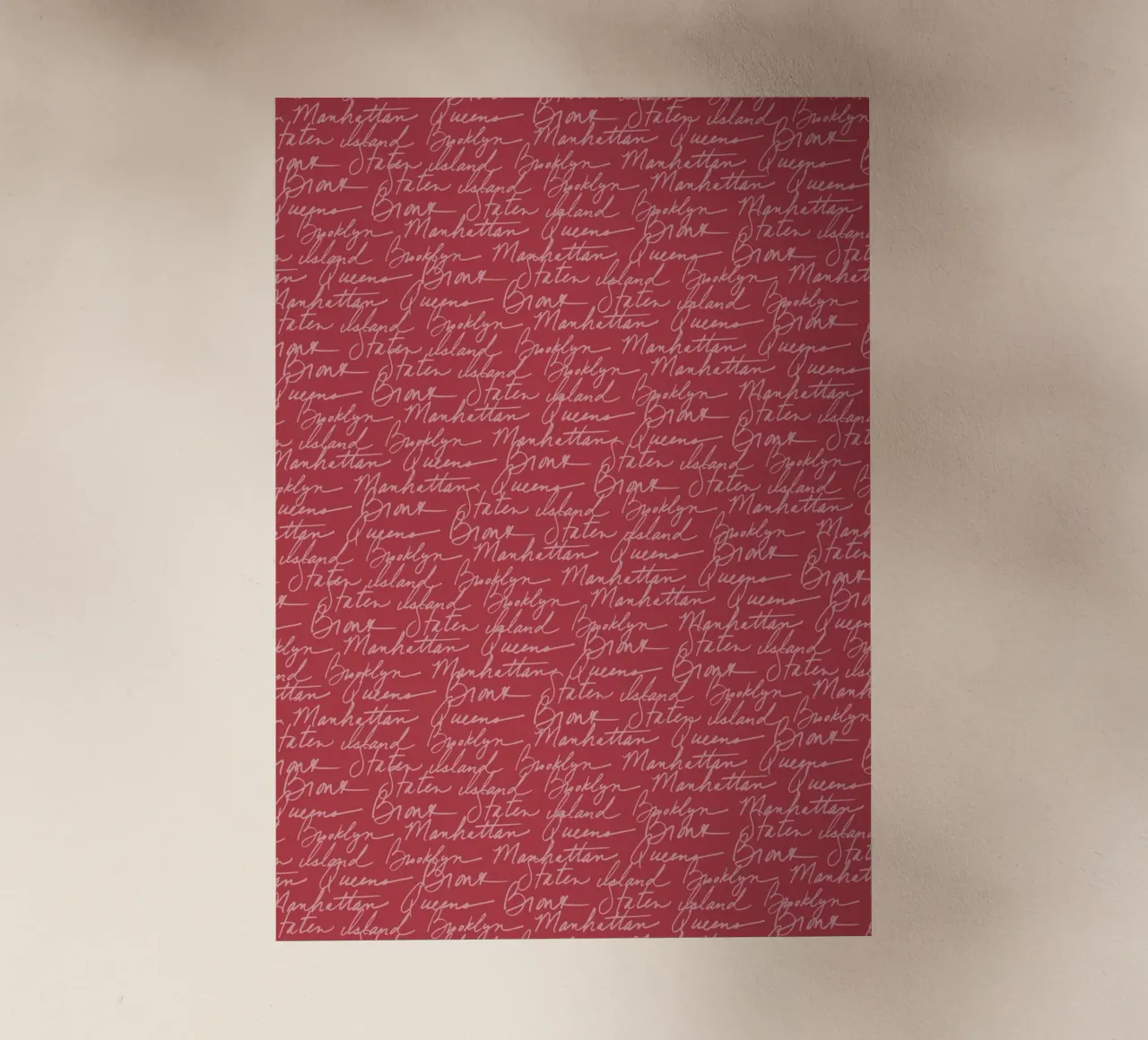 NYC Boroughs Script: Manhattan, Brooklyn Pattern Print backlit film by ClubArt