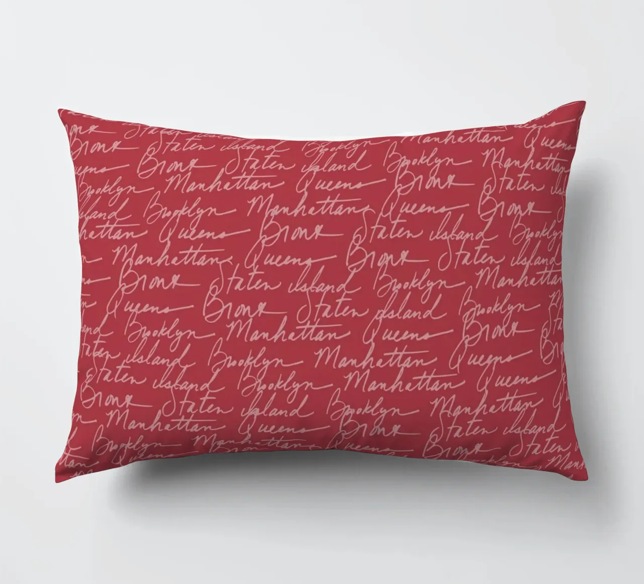NYC Boroughs Script: Manhattan, Brooklyn Pattern Print decorative cushion by ClubArt