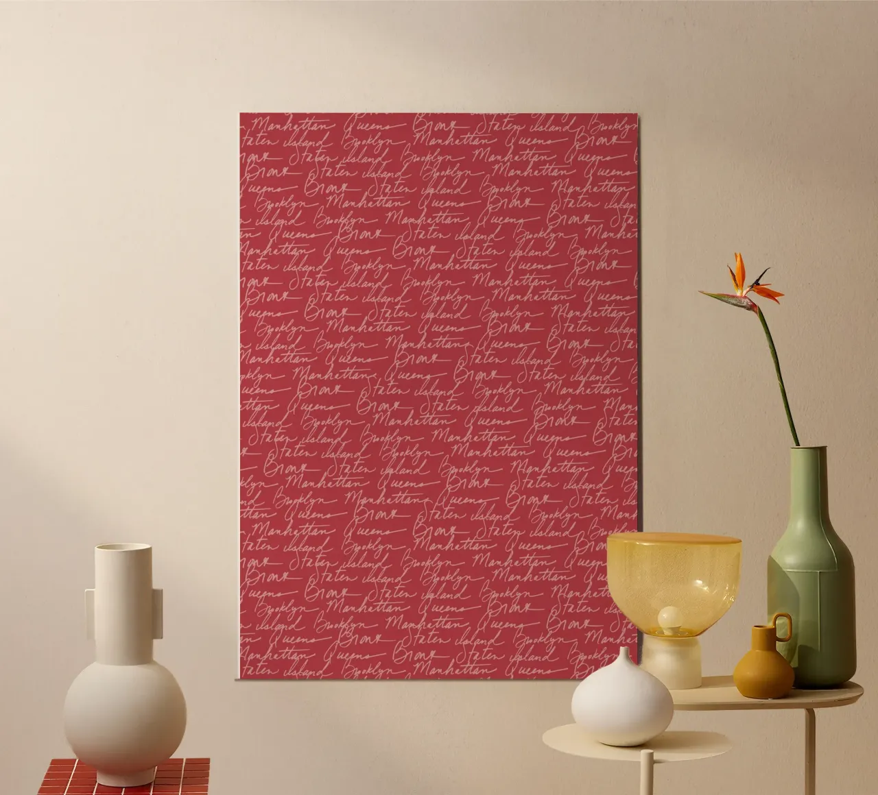 NYC Boroughs Script: Manhattan, Brooklyn Pattern Print alu-dibond by ClubArt