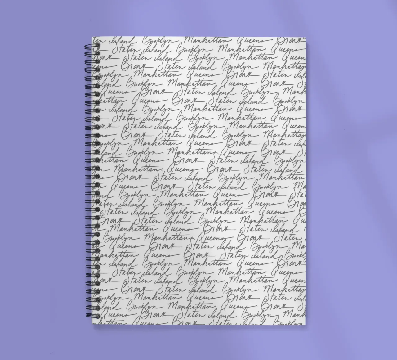 NYC Boroughs Script: White Manhattan, Brooklyn Pattern spiral notebook by ClubArt