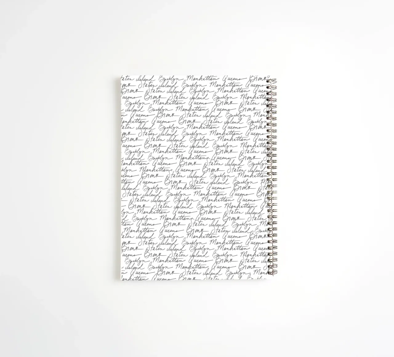 NYC Boroughs Script: White Manhattan, Brooklyn Pattern spiral notebook by ClubArt