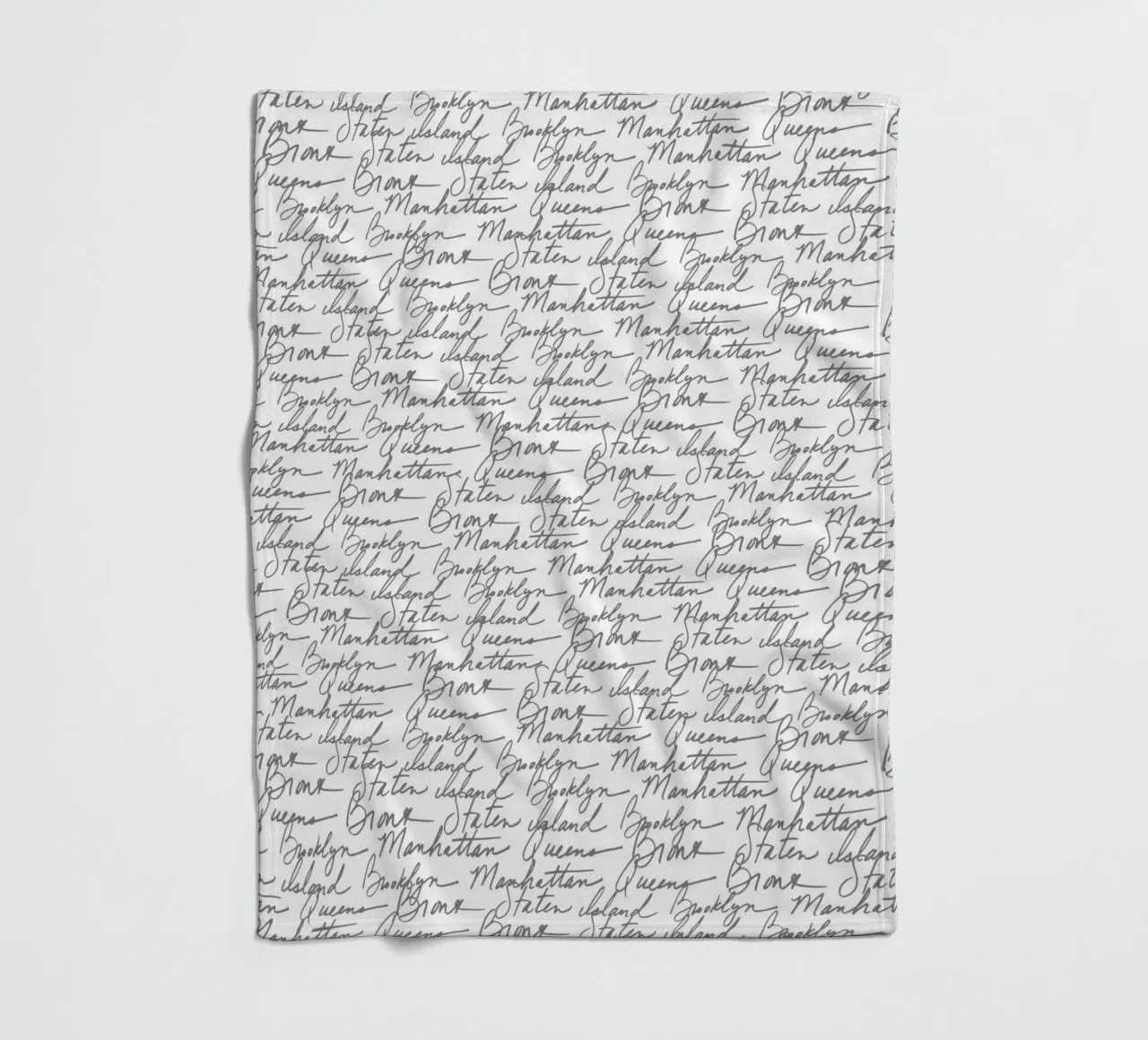 NYC Boroughs Script: White Manhattan, Brooklyn Pattern fleece blanket by ClubArt