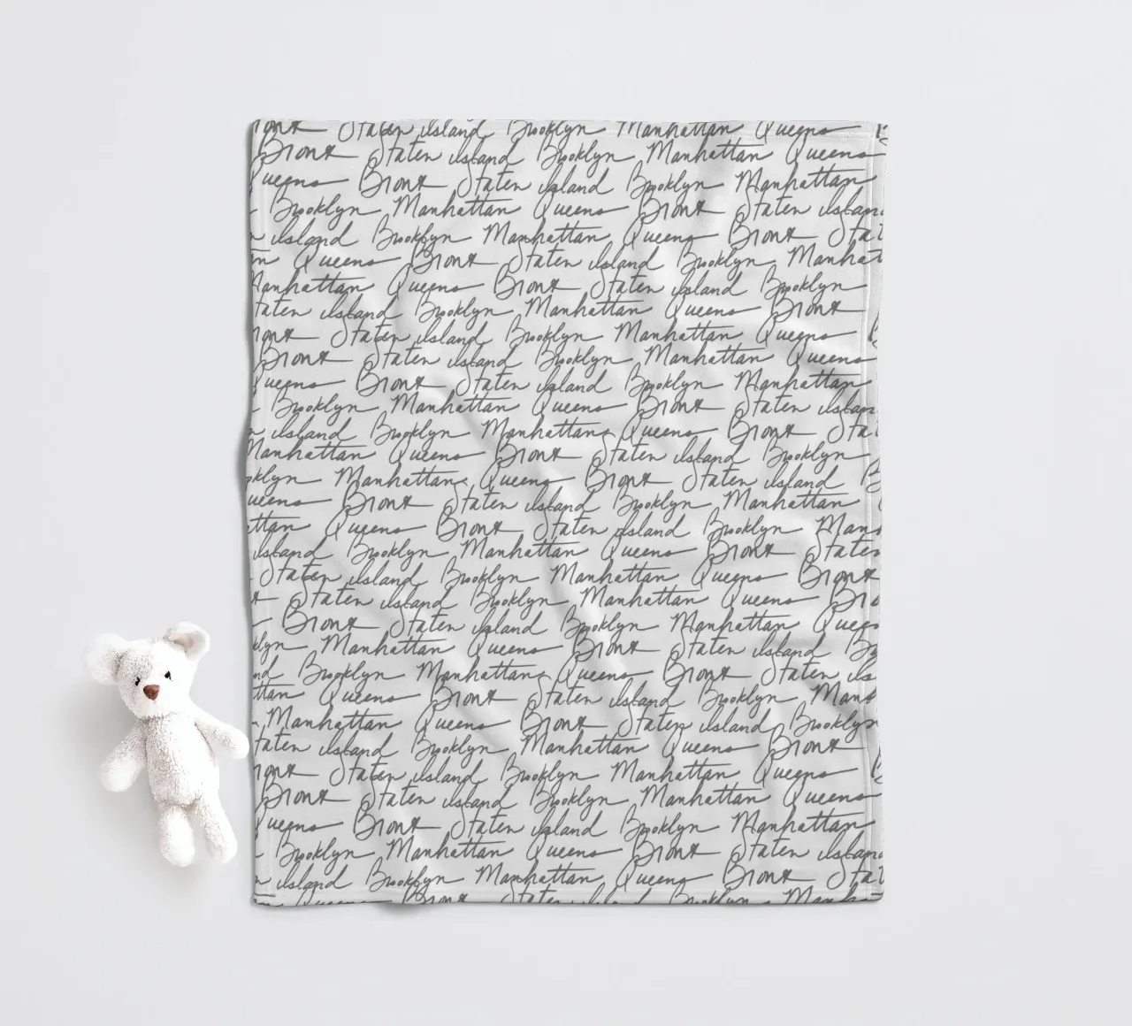 NYC Boroughs Script: White Manhattan, Brooklyn Pattern fleece blanket by ClubArt