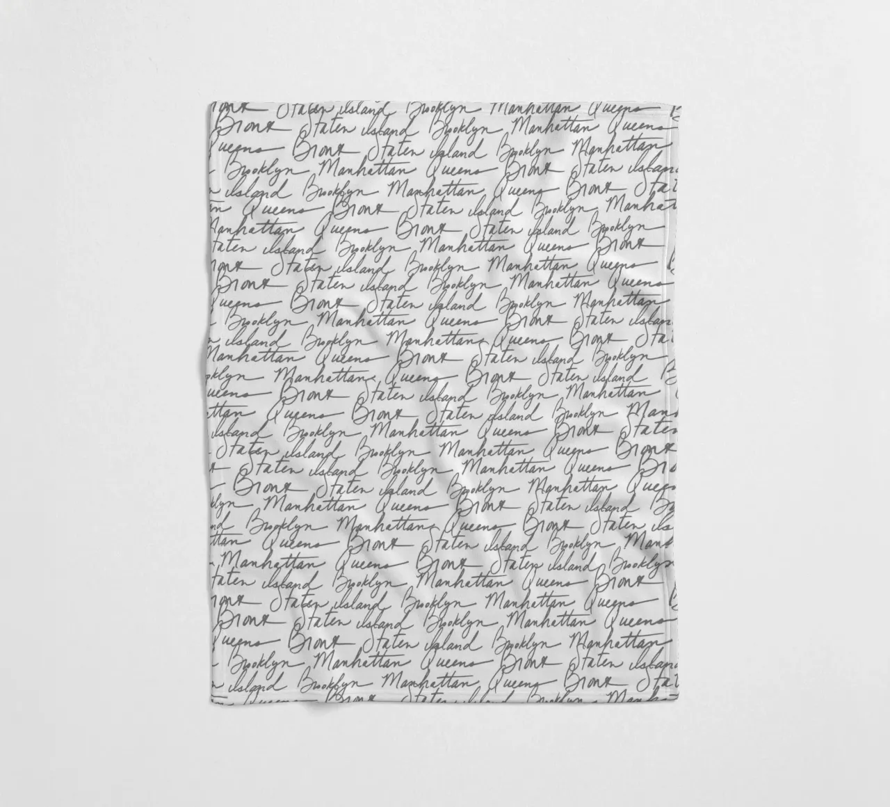 NYC Boroughs Script: White Manhattan, Brooklyn Pattern fleece blanket by ClubArt
