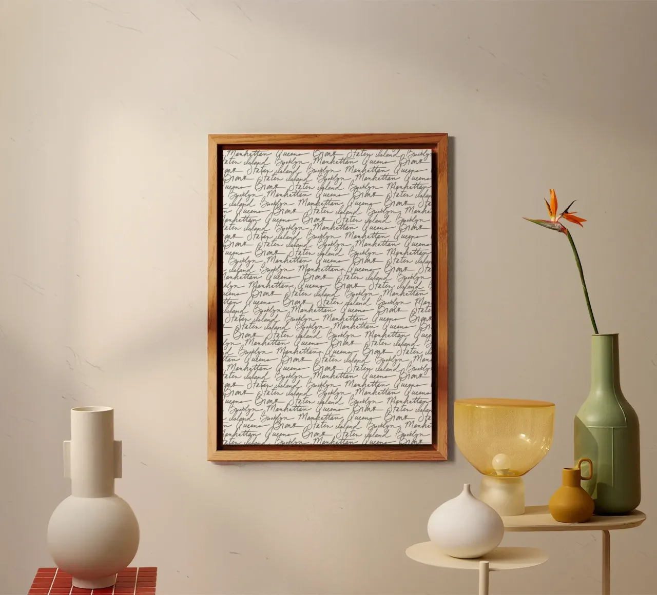 NYC Boroughs Script: White Manhattan, Brooklyn Pattern alu-dibond by ClubArt