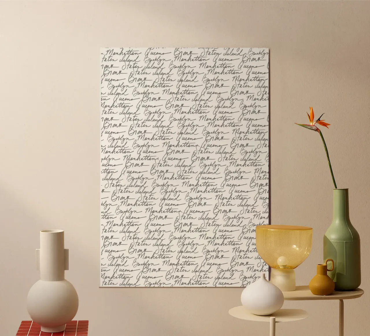 NYC Boroughs Script: White Manhattan, Brooklyn Pattern alu-dibond by ClubArt
