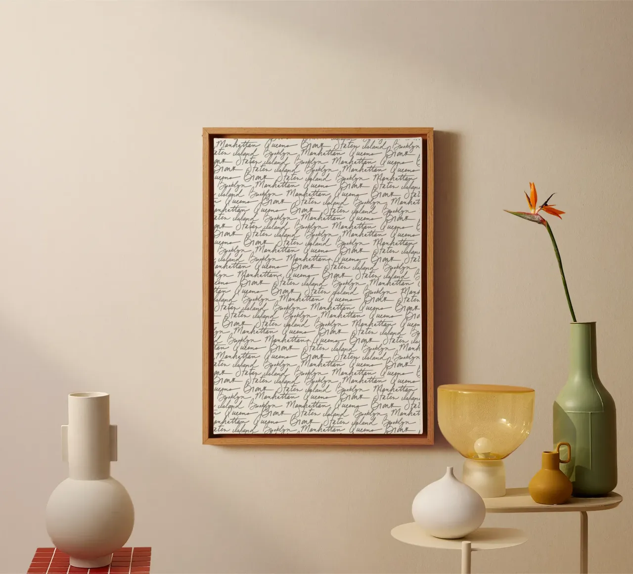 NYC Boroughs Script: White Manhattan, Brooklyn Pattern canvas by ClubArt
