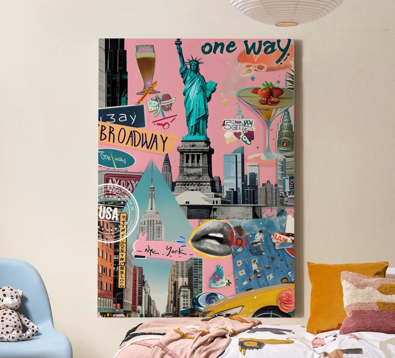 NYC Pop Art Collage: New York Stedelijke Esthetiek Print canvas met Baklijst van ClubArt