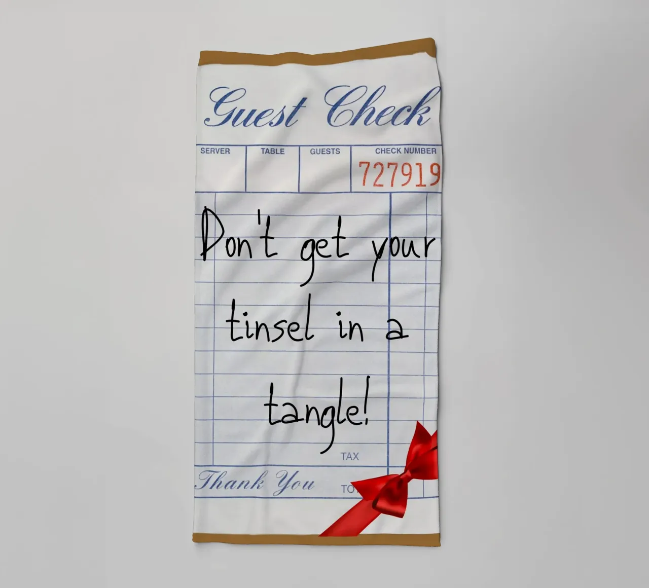 "Don't Tangle Tinsel": Funny Christmas Guest Check Art towel by ClubArt
