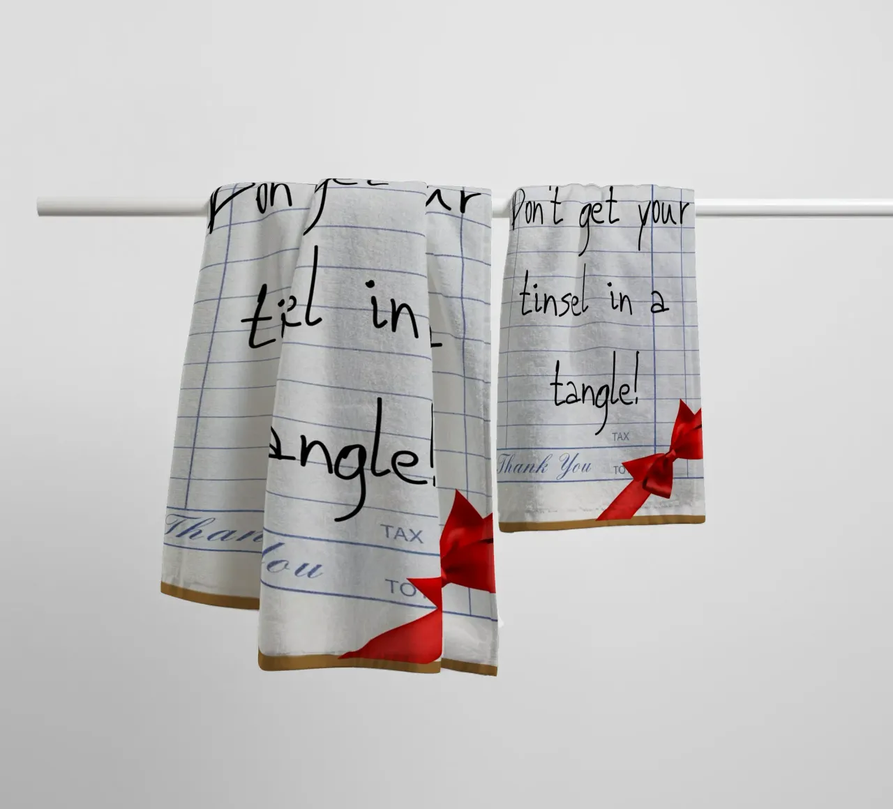 "Don't Tangle Tinsel": Funny Christmas Guest Check Art towel by ClubArt