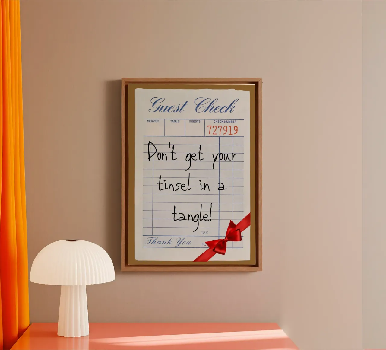 "Klatergoud niet in de war': Grappige Kerstmis Gastcheck Kunst canvas met Baklijst van ClubArt