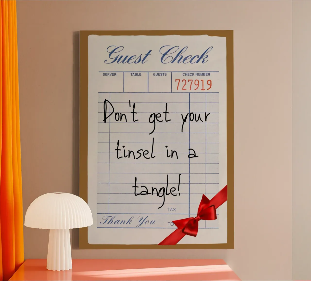 "Klatergoud niet in de war': Grappige Kerstmis Gastcheck Kunst canvas met Baklijst van ClubArt