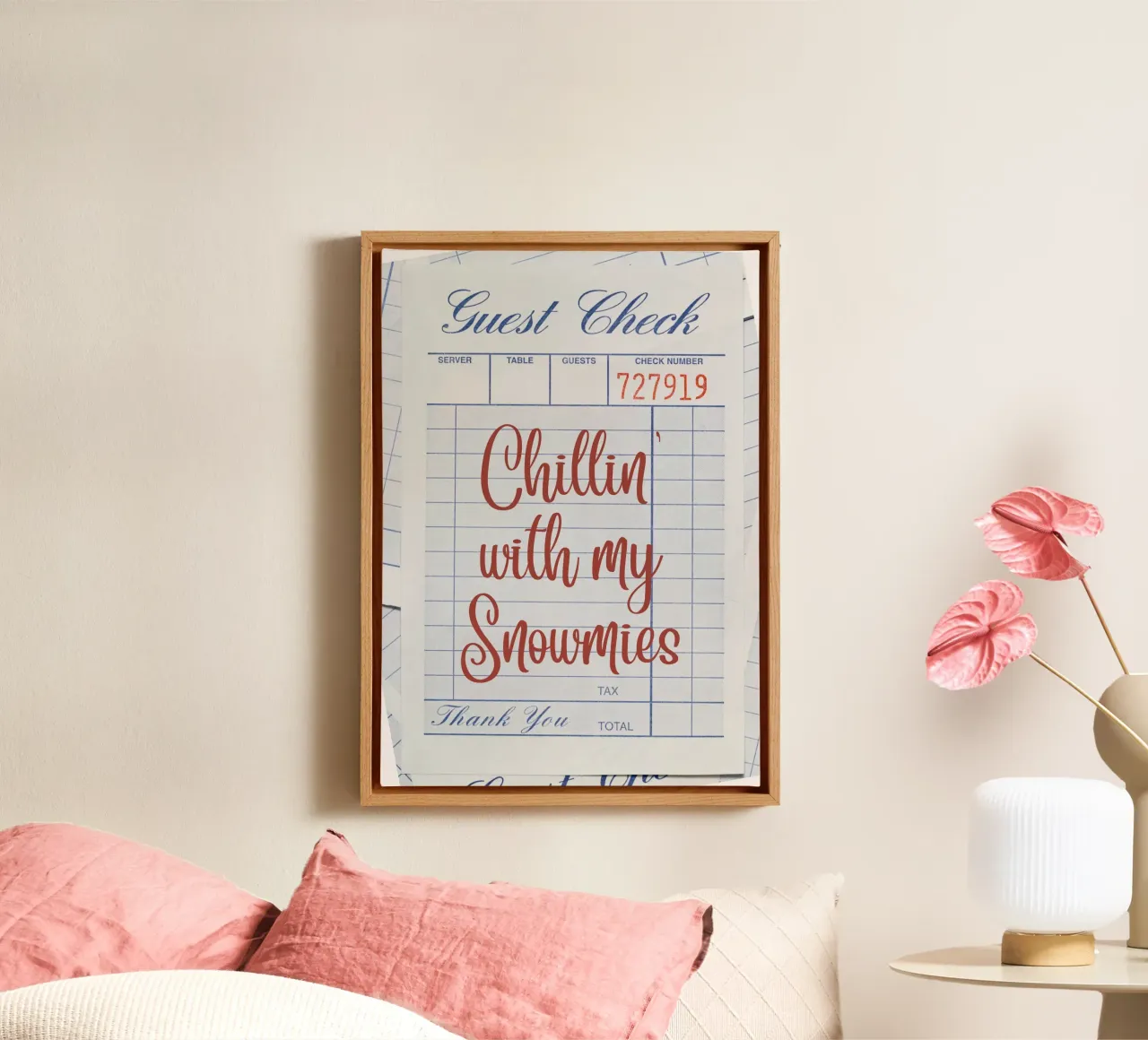 "Chillin' with My Snowmies": Funny Christmas Art Print canvas with Floater frame by ClubArt