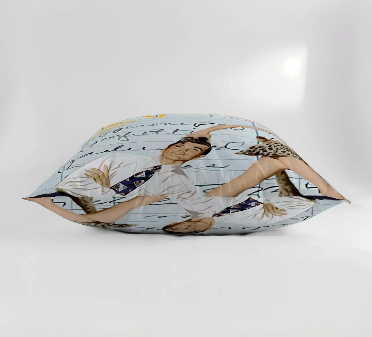 Pop Art: Leopard Pin-up Pulls Man on Guest Check decorative cushion by ClubArt