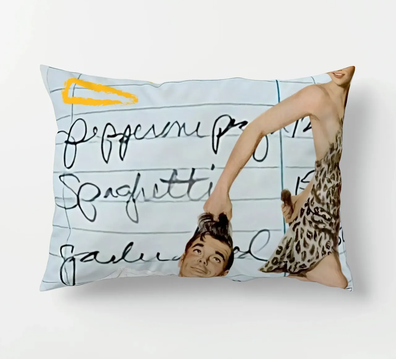 Pop Art: Leopard Pin-up Pulls Man on Guest Check decorative cushion by ClubArt