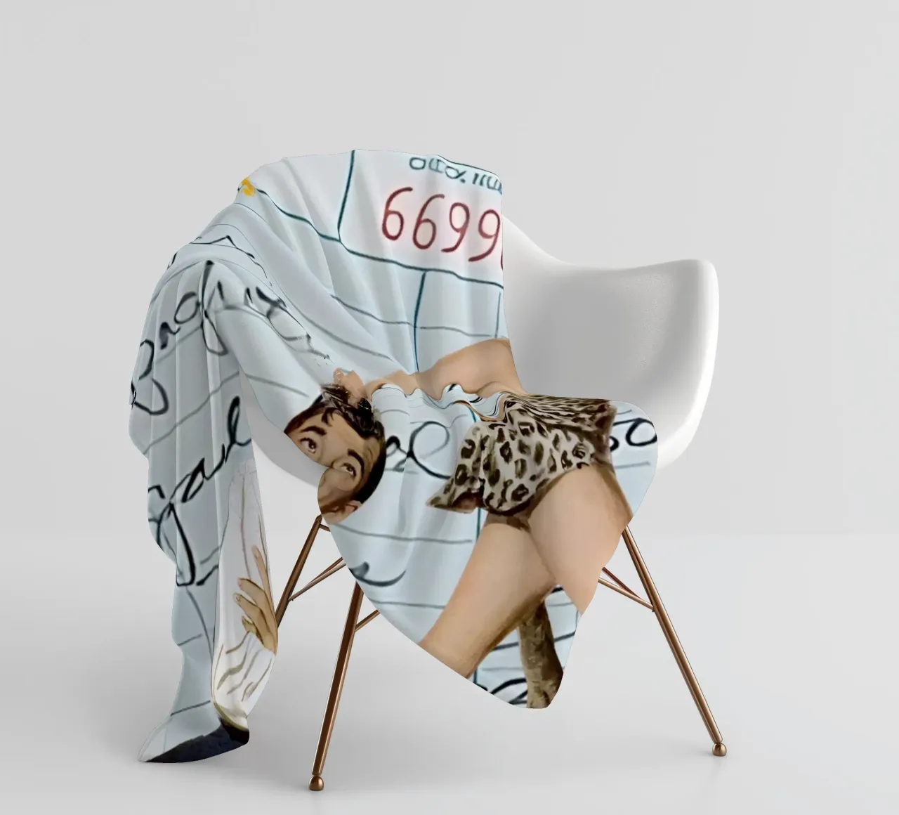 Pop Art: Leopard Pin-up Pulls Man on Guest Check fleece blanket by ClubArt
