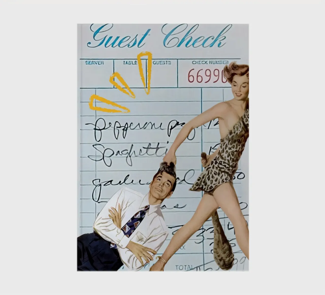 Pop Art: Leopard Pin-up Pulls Man on Guest Check notebook by ClubArt