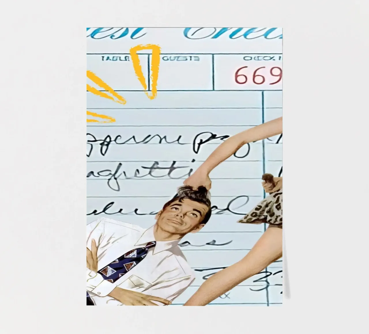 Pop Art: Leopard Pin-up Pulls Man on Guest Check sticker sheet by ClubArt